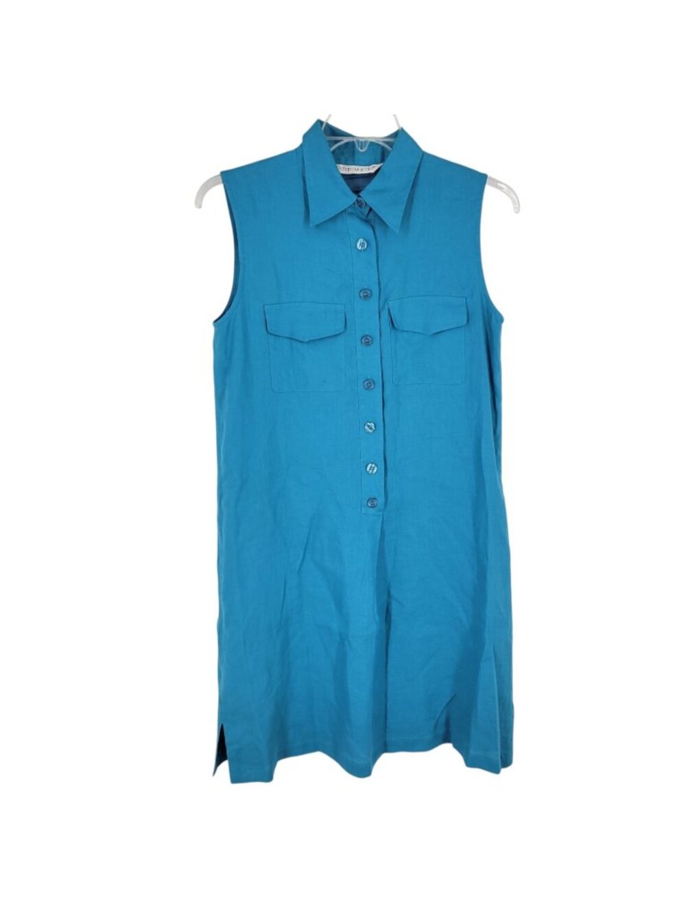 100% Irish Linen Shirt Dress 10 Turquoise Blue Lined Coastal Resort beachy